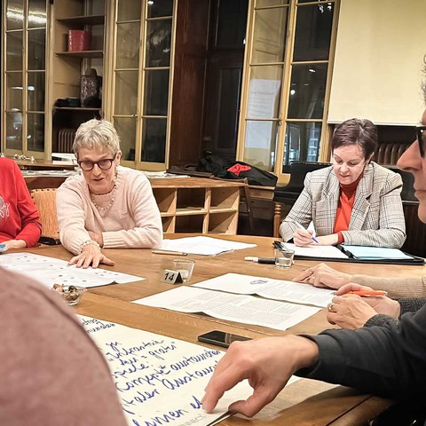 Die Vertreterinnen und Vertreter der Gemeinden bringen ihre Wünsche und Anliegen ein. Rechts Regierungspräsidentin Monica Gschwind.jpg. Vergrösserte Ansicht